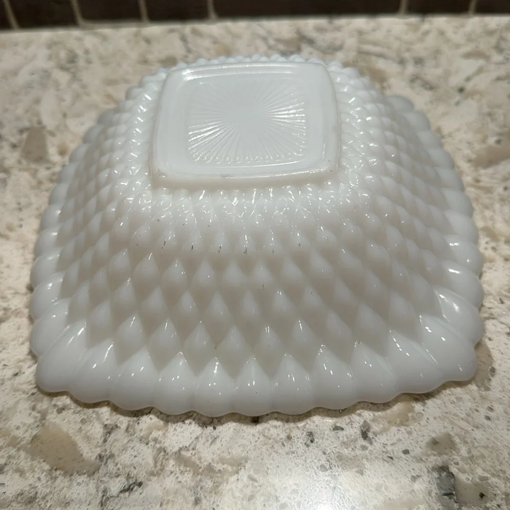 ANCHOR HOCKING~DIAMOND HOBNAIL MILKGLASS BOWL & ROYAL RUBY ASHTRAY~VERY NICE~G12